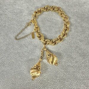 Vintage Monet Dangle Chucky Charm Bracelet Gold Tone Rope Monet Tassel Bracelet